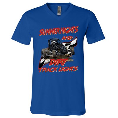 Summer Nights Dirt Track Lights | Dirt Track Racing | Motocross Gift V-Neck T-Shirt