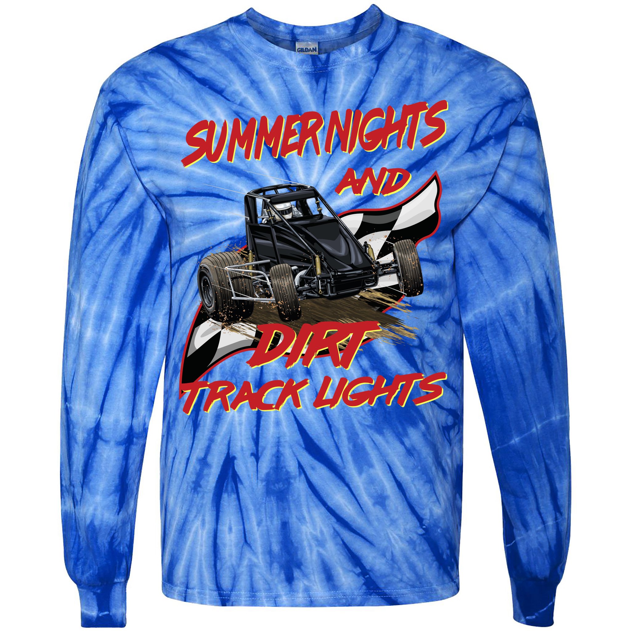 Summer Nights Dirt Track Lights | Dirt Track Racing | Motocross Gift Tie-Dye Long Sleeve Shirt