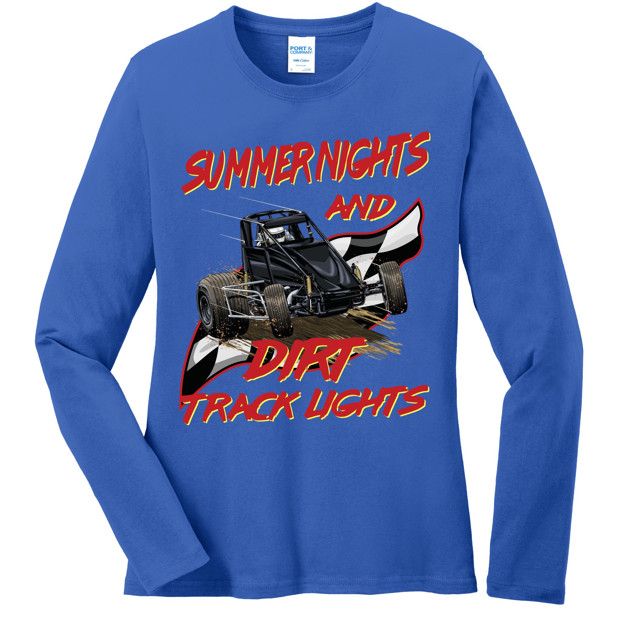 Summer Nights Dirt Track Lights | Dirt Track Racing | Motocross Gift Ladies Long Sleeve Shirt