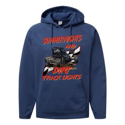 Summer Nights Dirt Track Lights | Dirt Track Racing | Motocross Gift Performance Fleece Hoodie