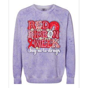 Say Not Drug Free Say Yes Kindness Red Ribbon Week Rainbow Colorblast Crewneck Sweatshirt