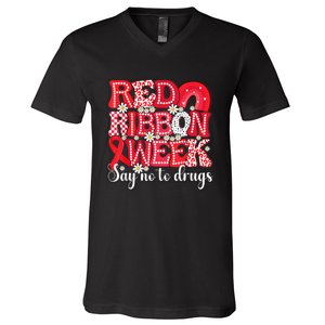 Say Not Drug Free Say Yes Kindness Red Ribbon Week Rainbow V-Neck T-Shirt