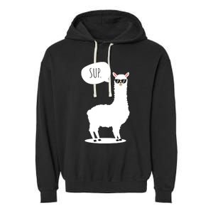 Sup No Drama Llama Alpaca Garment-Dyed Fleece Hoodie