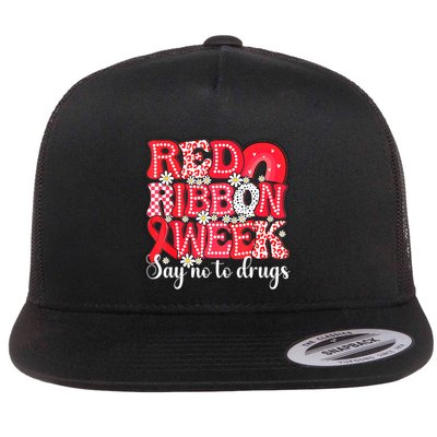 Say Not Drug Free Say Yes Kindness Red Ribbon Week Rainbow Flat Bill Trucker Hat