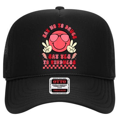 Say Not Drugfree Say Yes To Kindness Red Ribbon Week Retro High Crown Mesh Back Trucker Hat