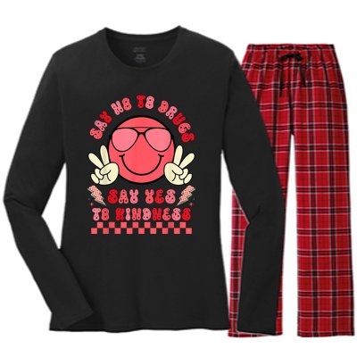 Say Not Drugfree Say Yes To Kindness Red Ribbon Week Retro Women's Long Sleeve Flannel Pajama Set 