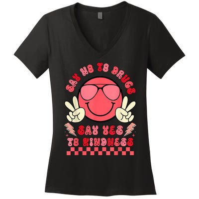 Say Not Drugfree Say Yes To Kindness Red Ribbon Week Retro Women's V-Neck T-Shirt