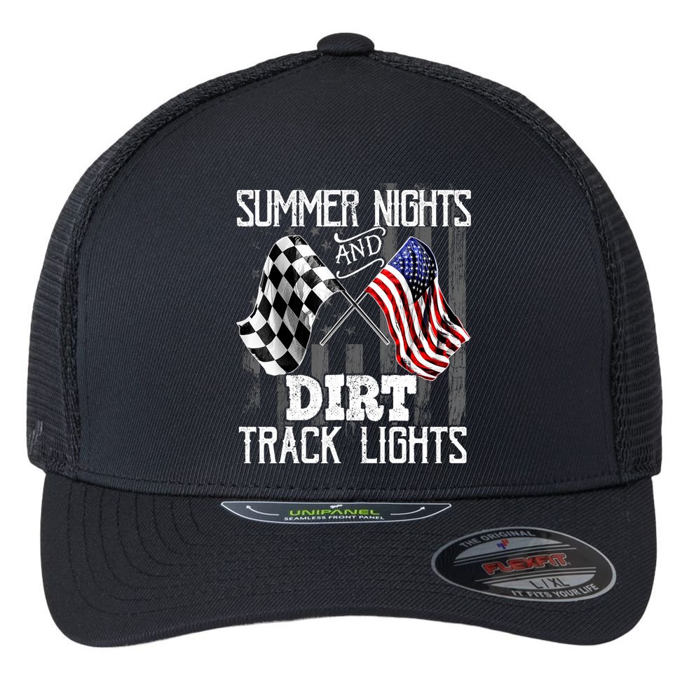 Summer Nights Dirt Track Lights Racing Motocross Gift Flexfit Unipanel Trucker Cap