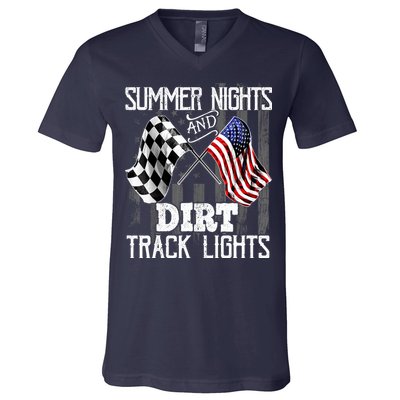 Summer Nights Dirt Track Lights Racing Motocross Gift V-Neck T-Shirt
