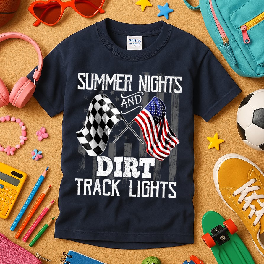 Summer Nights Dirt Track Lights Racing Motocross Gift Kids T-Shirt