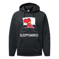 Sleepysaurus Nigh Dinosaur Dino T-Rex Sleep Performance Fleece Hoodie