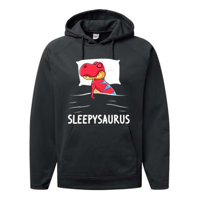 Sleepysaurus Nigh Dinosaur Dino T-Rex Sleep Performance Fleece Hoodie