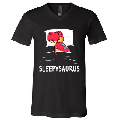 Sleepysaurus Nigh Dinosaur Dino T-Rex Sleep V-Neck T-Shirt