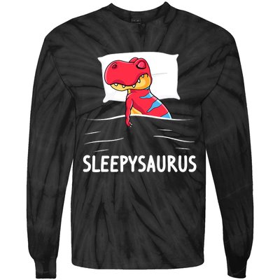 Sleepysaurus Nigh Dinosaur Dino T-Rex Sleep Tie-Dye Long Sleeve Shirt