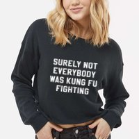 Surely Not Everybody Was Kung Fu Fighting Sarcastic Cropped Pullover Crew