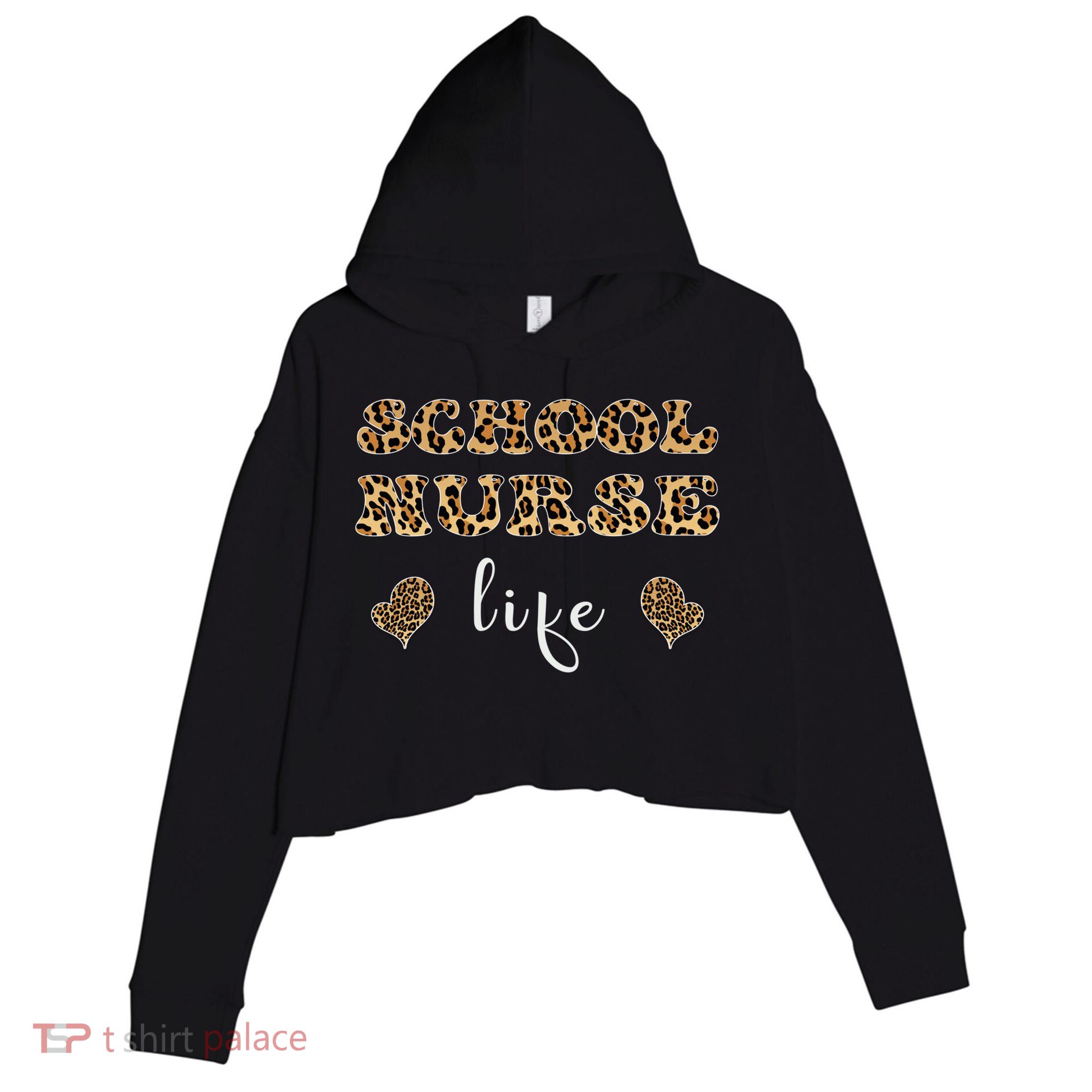 School Nurse For Super Nurse Leopard Font Gift Crop Fleece Hoodie