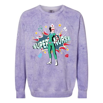 Super Nurse Funny Gift Best Superhero Funny Rn Nurse Gift Colorblast Crewneck Sweatshirt