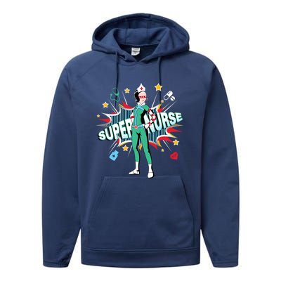 Super Nurse Funny Gift Best Superhero Funny Rn Nurse Gift Performance Fleece Hoodie