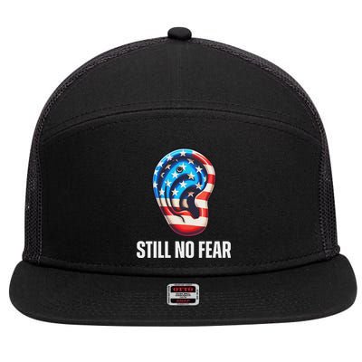 Still No Fear Funny Ear Trump Supporter American Flag 7 Panel Mesh Trucker Snapback Hat