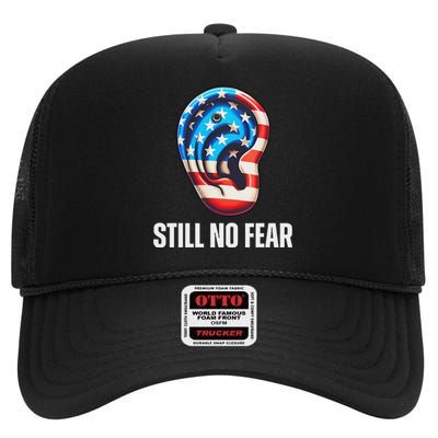 Still No Fear Funny Ear Trump Supporter American Flag High Crown Mesh Back Trucker Hat