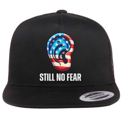 Still No Fear Funny Ear Trump Supporter American Flag Flat Bill Trucker Hat