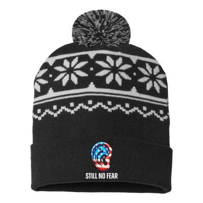 Still No Fear Funny Ear Trump Supporter American Flag USA-Made Snowflake Beanie