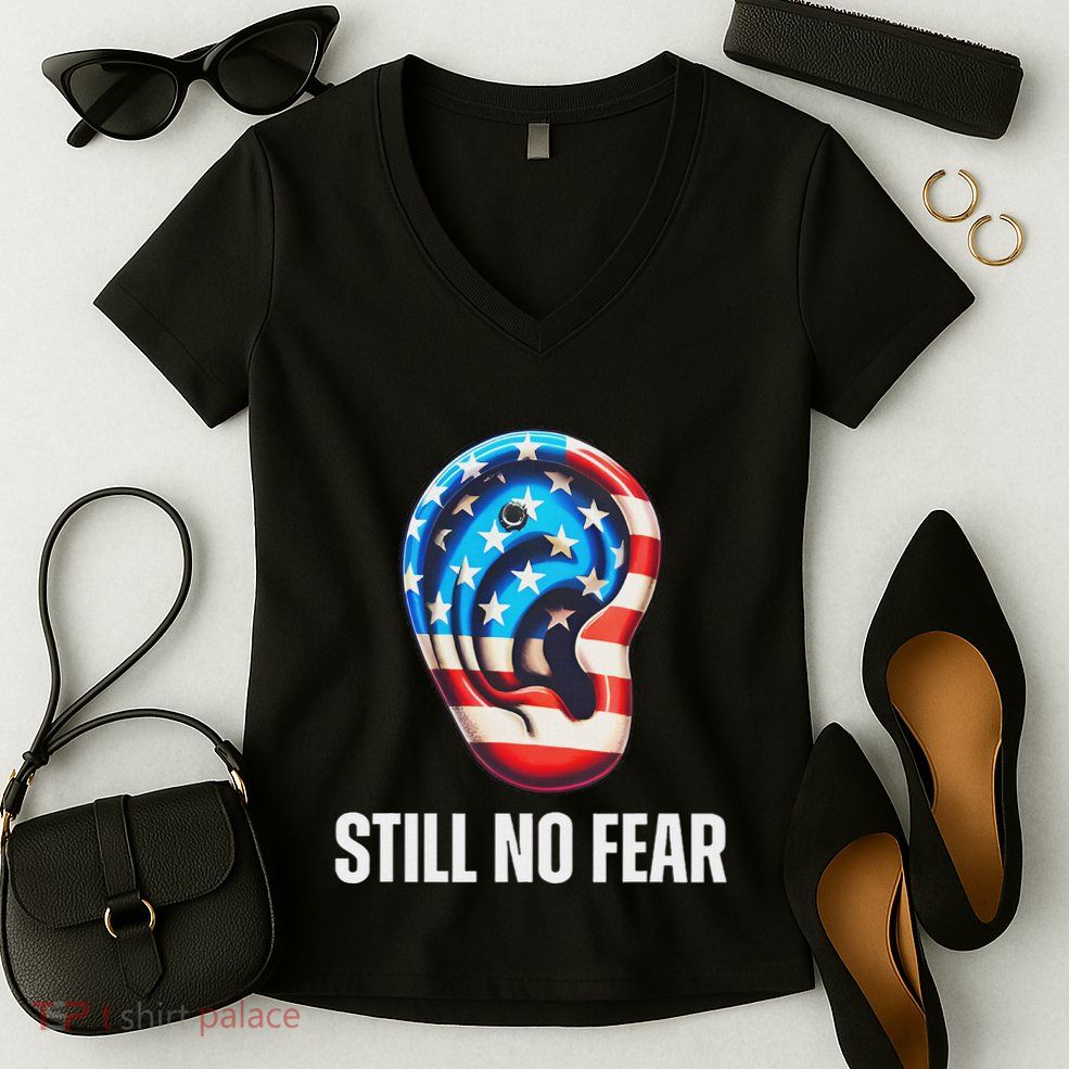 Still No Fear Funny Ear Trump Supporter American Flag Women's V-Neck T-Shirt