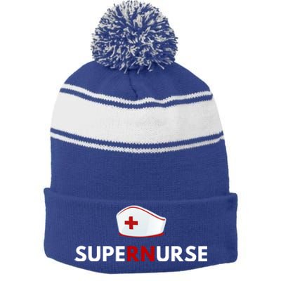 Supernurse Nurse Funny Saying Superhero Nurse Cute Gift Stripe Pom Pom Beanie