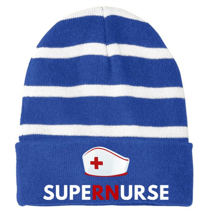 Supernurse Nurse Funny Saying Superhero Nurse Cute Gift Striped Beanie with Solid Band