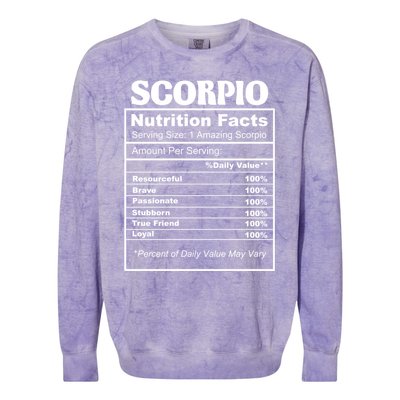 Scorpio Nutrition Facts Zodiac Birthday Gift Colorblast Crewneck Sweatshirt