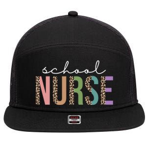 School Nurse Fancy Leopard Logo 7 Panel Mesh Trucker Snapback Hat