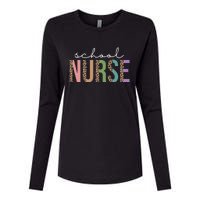 School Nurse Fancy Leopard Logo Womens Cotton Relaxed Long Sleeve T-Shirt