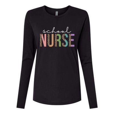 School Nurse Fancy Leopard Logo Womens Cotton Relaxed Long Sleeve T-Shirt