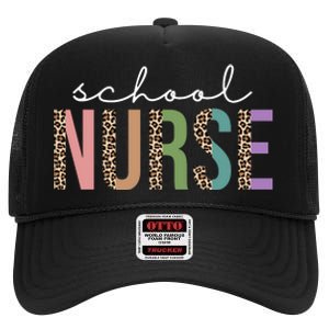 School Nurse Fancy Leopard Logo High Crown Mesh Back Trucker Hat