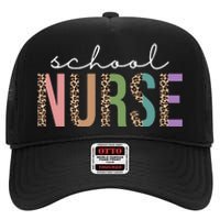 School Nurse Fancy Leopard Logo High Crown Mesh Back Trucker Hat