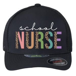 School Nurse Fancy Leopard Logo Flexfit Unipanel Trucker Cap