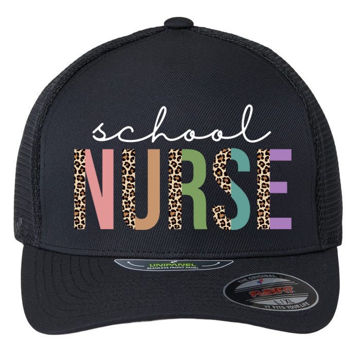 School Nurse Fancy Leopard Logo Flexfit Unipanel Trucker Cap