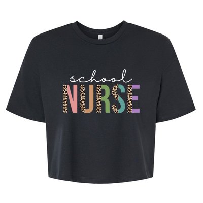 School Nurse Fancy Leopard Logo Bella+Canvas Jersey Crop Tee