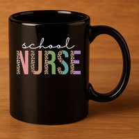 School Nurse Fancy Leopard Logo 11oz C Handle Ceramic Mug