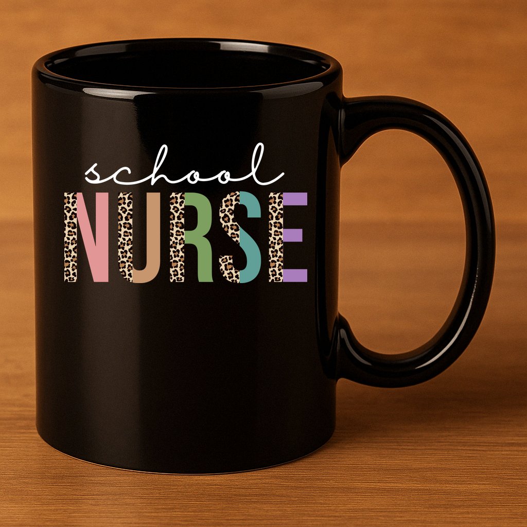 School Nurse Fancy Leopard Logo 11oz C Handle Ceramic Mug