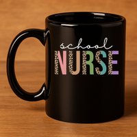 School Nurse Fancy Leopard Logo 11oz C Handle Ceramic Mug