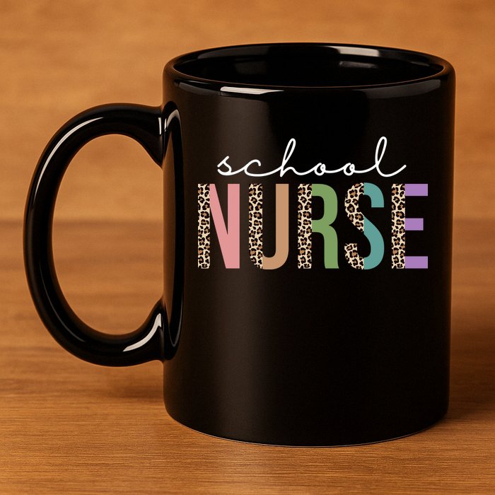 School Nurse Fancy Leopard Logo 11oz C Handle Ceramic Mug