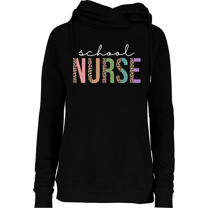 School Nurse Fancy Leopard Logo Womens Funnel Neck Pullover Hood