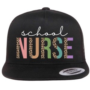 School Nurse Fancy Leopard Logo Flat Bill Trucker Hat