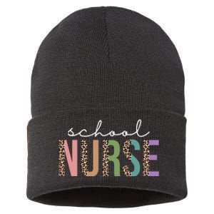 School Nurse Fancy Leopard Logo Sustainable Knit Beanie