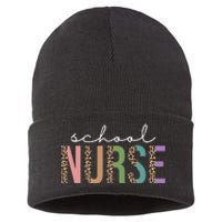 School Nurse Fancy Leopard Logo Sustainable Knit Beanie