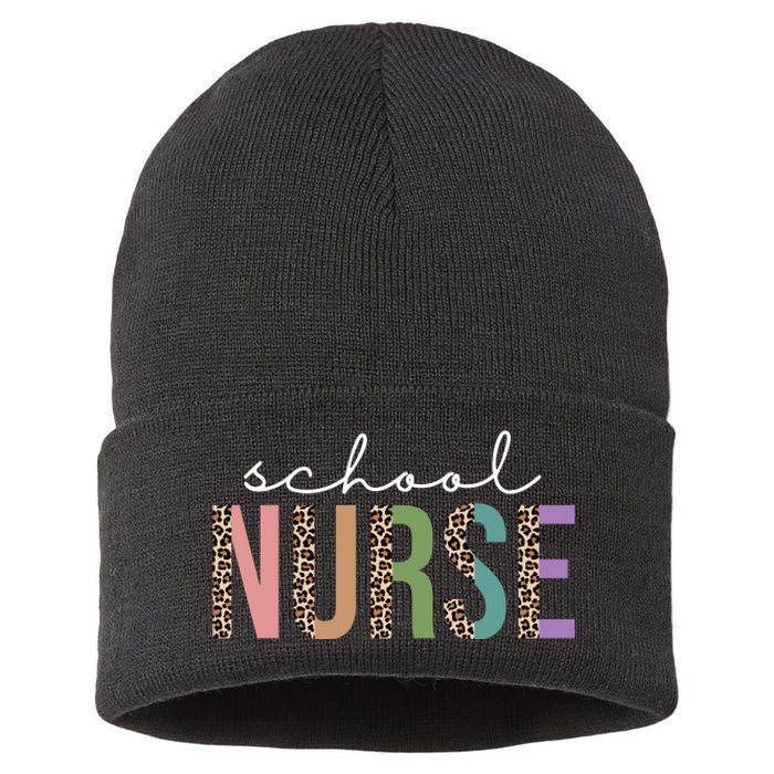 School Nurse Fancy Leopard Logo Sustainable Knit Beanie