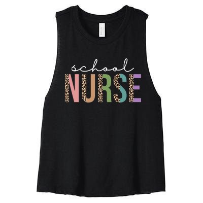 School Nurse Fancy Leopard Logo Women's Racerback Cropped Tank