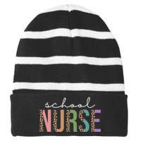 School Nurse Fancy Leopard Logo Striped Beanie with Solid Band