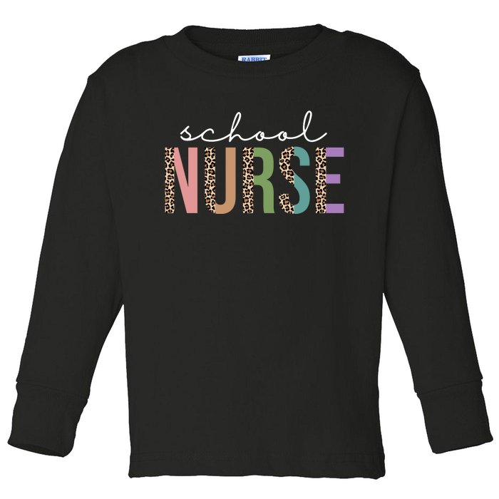 School Nurse Fancy Leopard Logo Toddler Long Sleeve Shirt